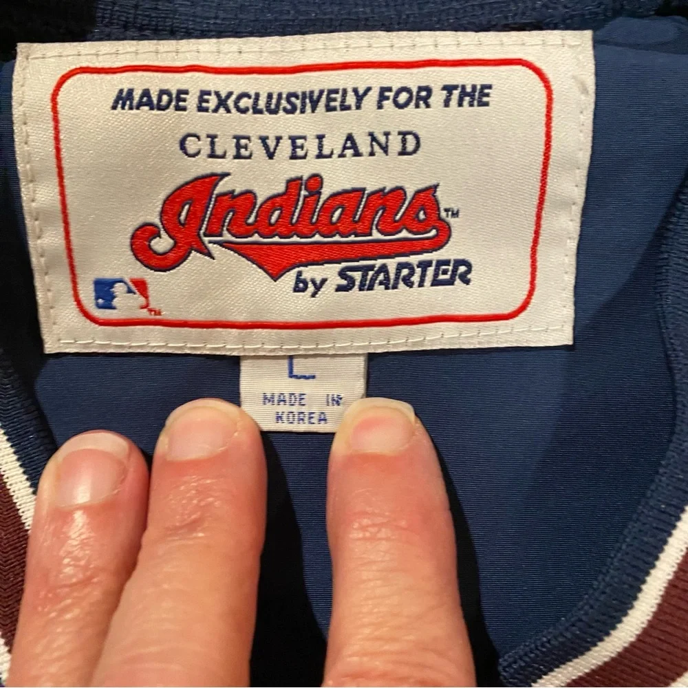 Vintage Cleveland Indians Jacket Men's Large Blue Burgundy Starter Vneck